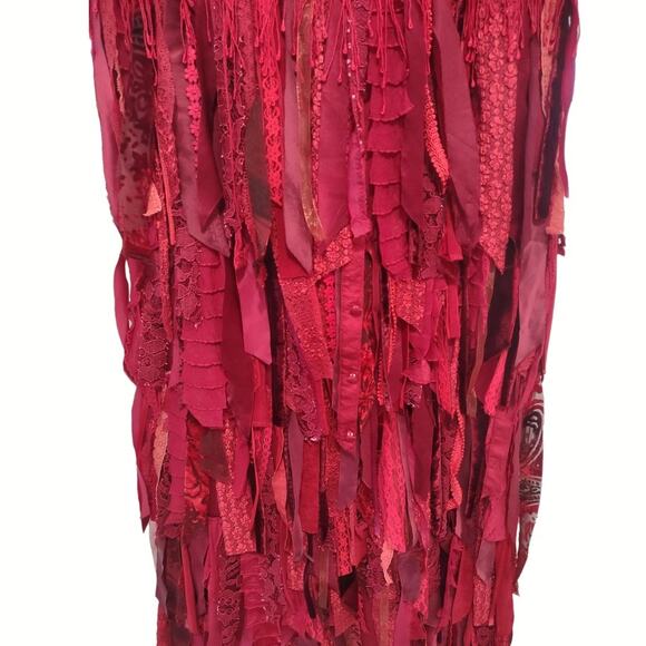 Ravishing Red RagArt Maxi Skirt Bohemian Festival Handmade Up Cycled Size S/M - Picture 8 of 9